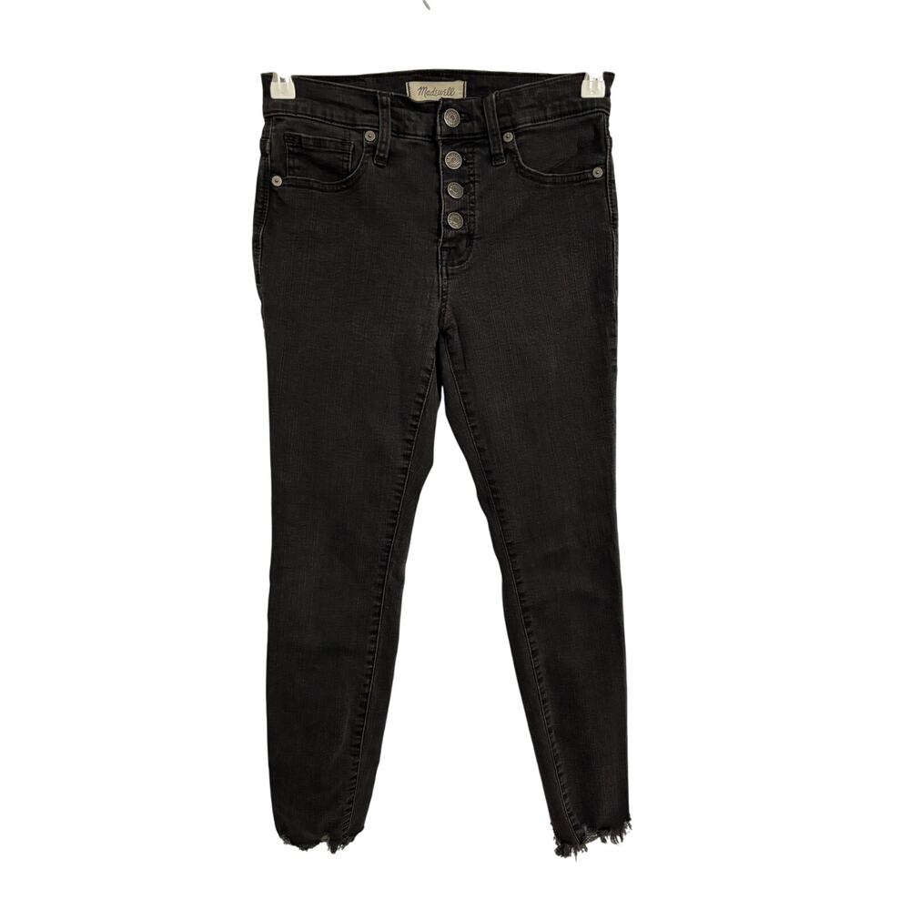 Madewell Women's 26P 9" High-Rise Skinny Button Fly Faded Black Jeans Sexy Biker